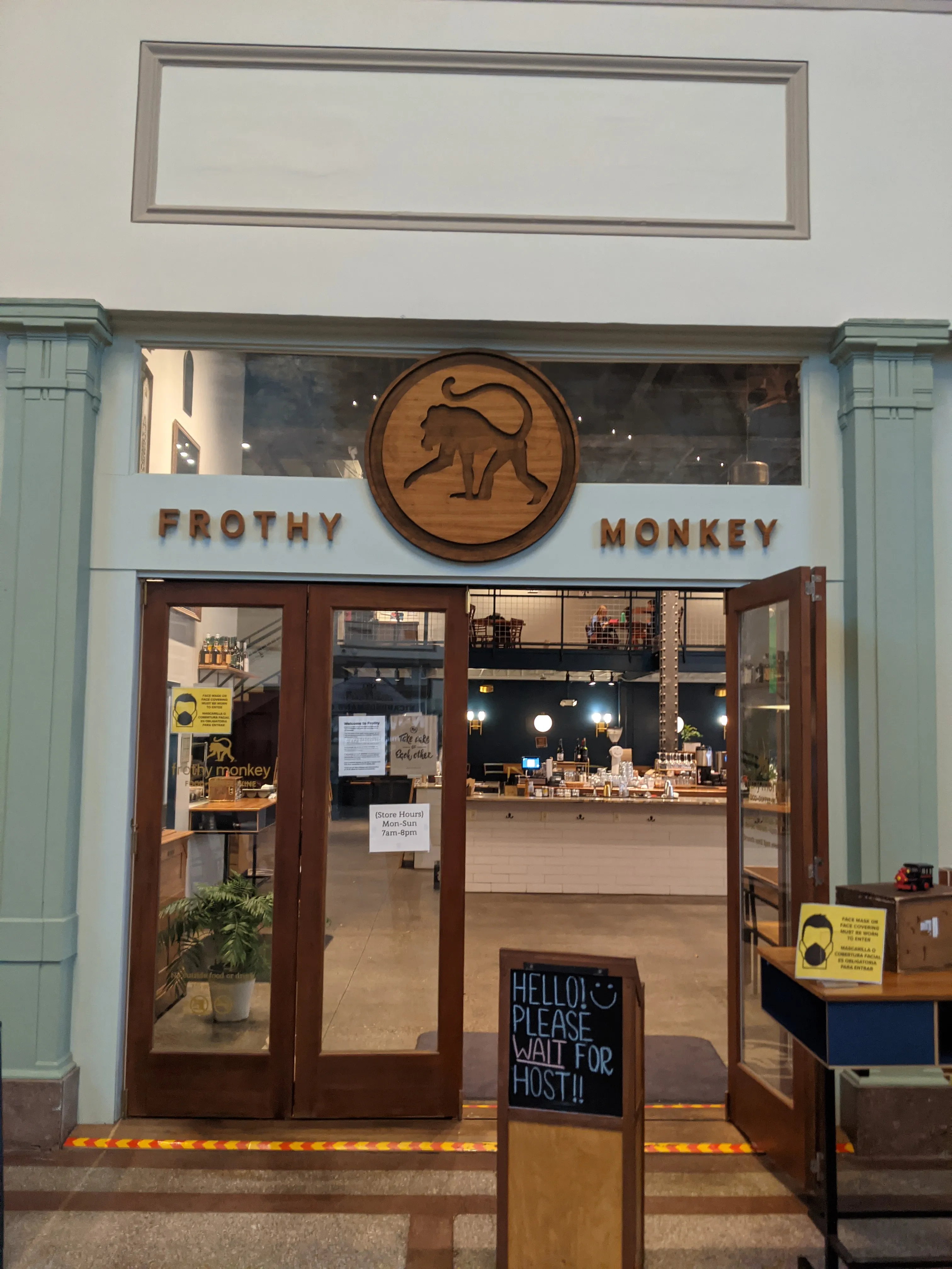 Frothy Monkey inside the Choo Choo Plaza, serving coffee and breakfast