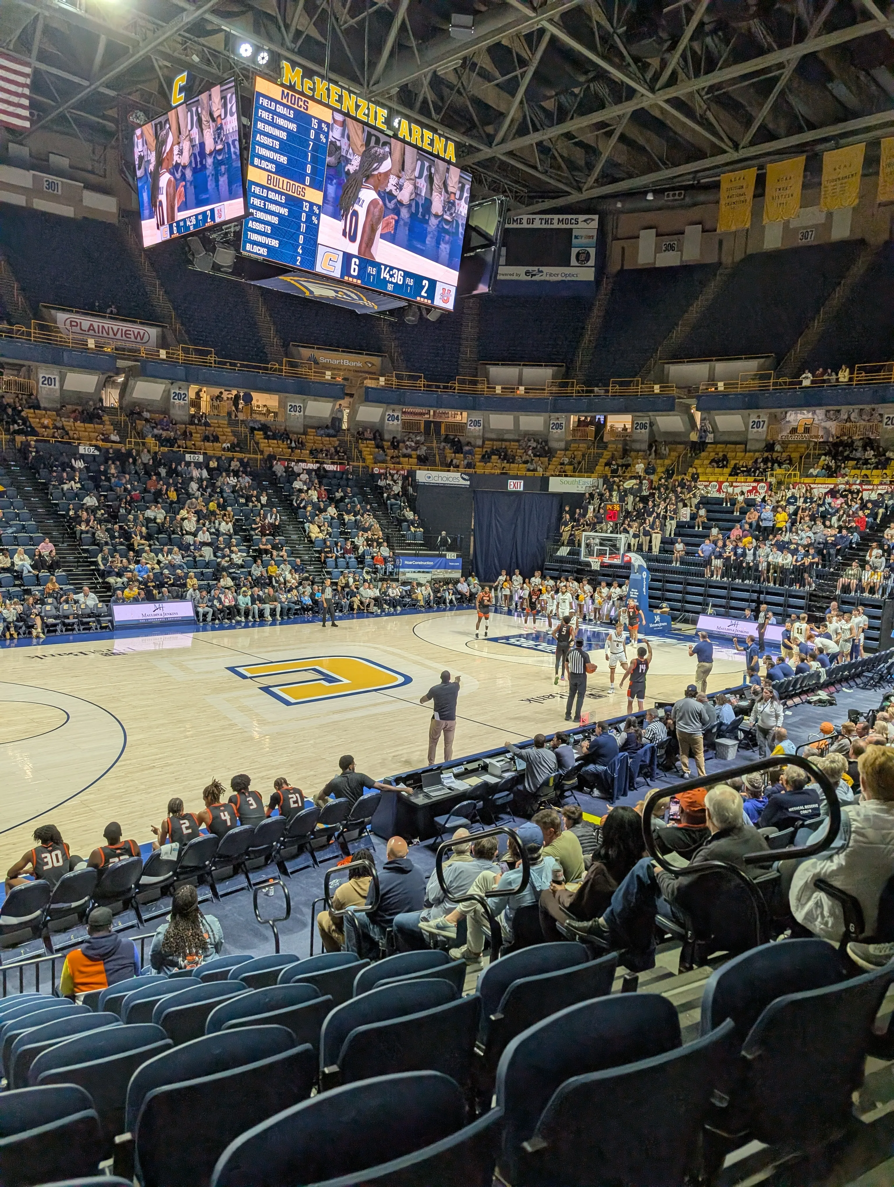 Game night at McKenzie Arena during a UTC Mocs basketball matchup