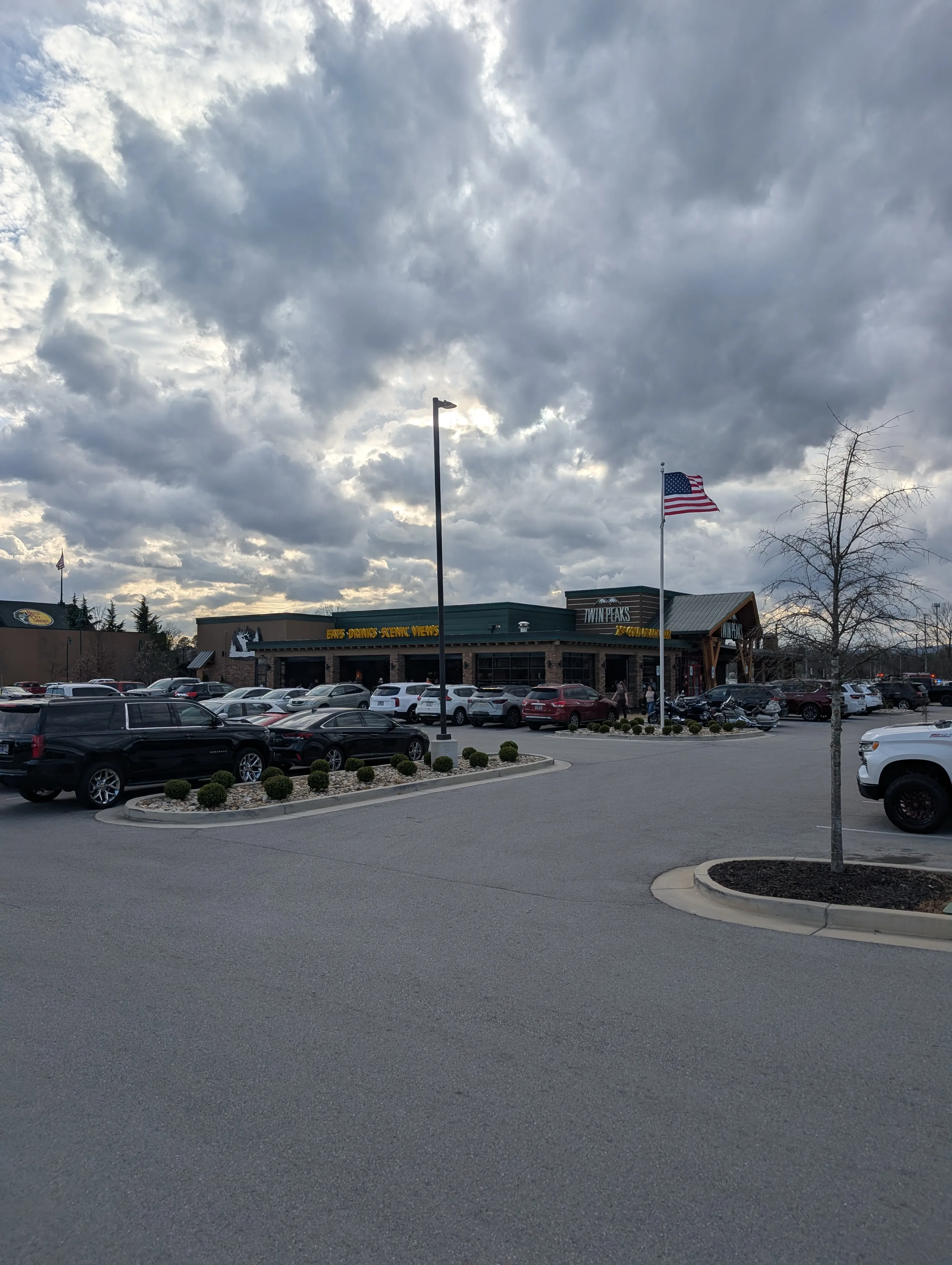 Twin Peaks sports bar exterior at Camp Jordan in East Ridge