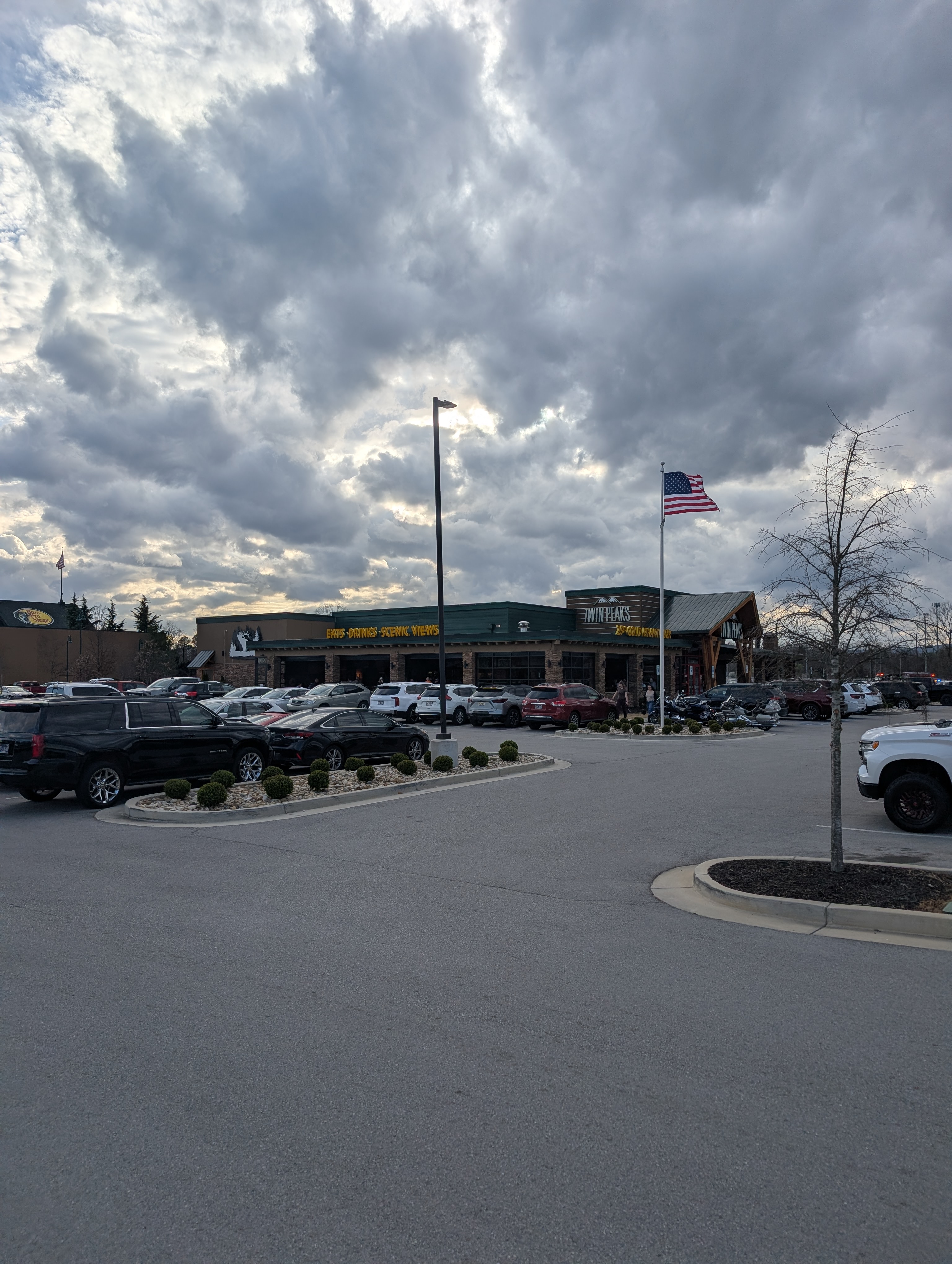 Twin Peaks sports bar exterior at Camp Jordan in East Ridge