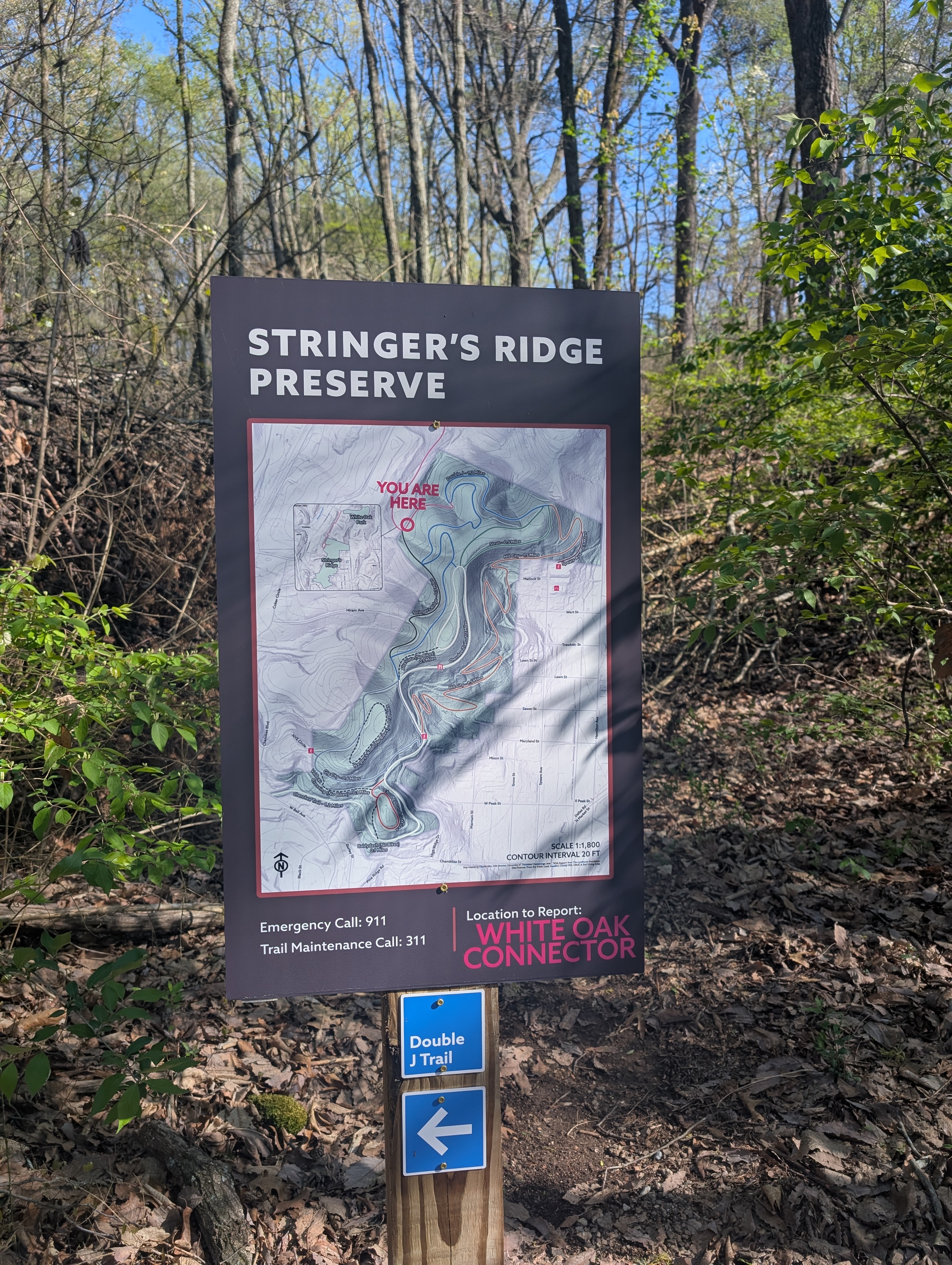 The Stringers Ridge Trail map and connection details to White Oak Mountain.